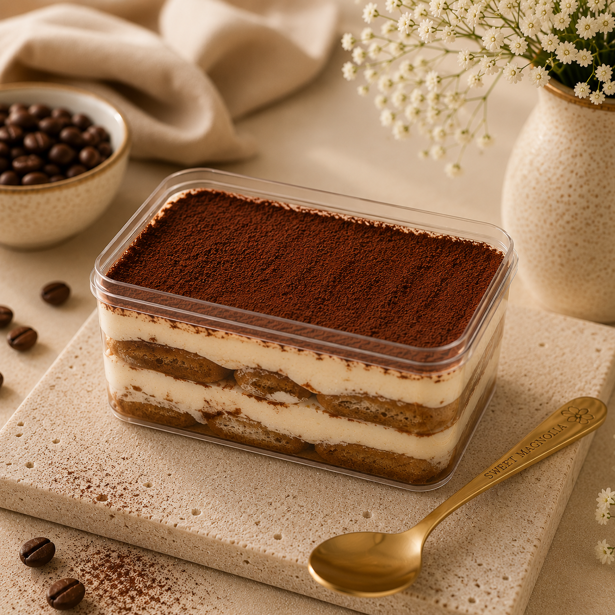 Egyedi tiramisu desszertdoboz ajándékba – Sweet Magnolia Budapest