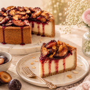 Szilvás-fahéjas sült sajttorta sült szilvával és omlós tésztával