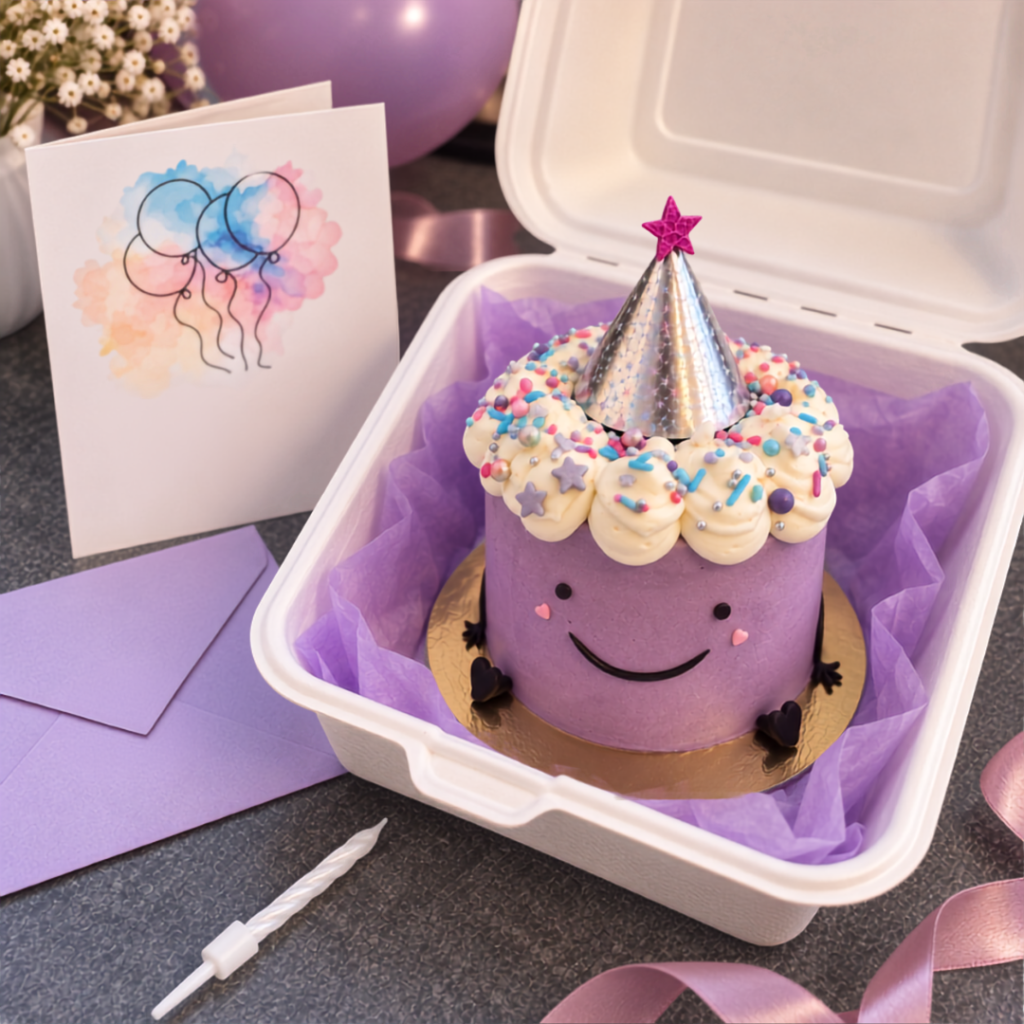 Lila születésnapi Mini Bento torta ajándékdobozban